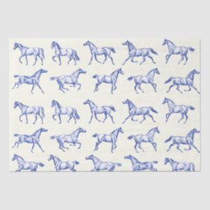 Papier Mousseline Elégant Vintage Galloping Horses Blue Toile