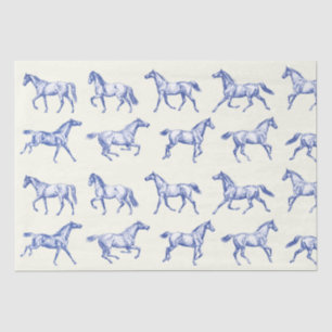 Papier Mousseline Elégant Vintage Galloping Horses Blue Toile