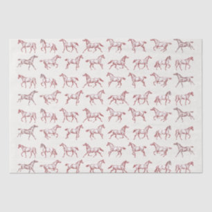 Papier Mousseline Elégant Vintage Galloping Horses Rouge Blanc Toile