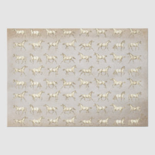 Papier Mousseline Elégant Vintage Galloping Horses Toile Beige