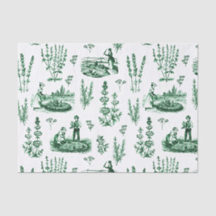 Papier Mousseline Elégant Vintage Herbal Garden Sage Green Toile
