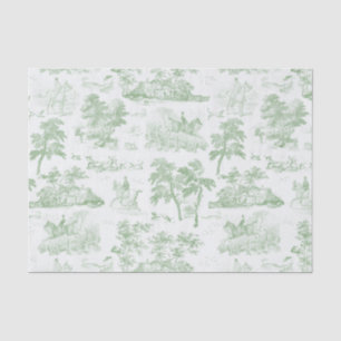 Papier Mousseline Elégant Vintage Sage Green Cheval Chasse Toile