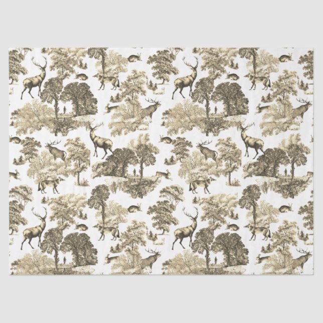 Papier Mousseline Élégant Vintage Toile Animaux Bois Épais (Recto)