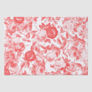Papier Mousseline Elégant Vintage Toile Chic Coral Roses Rose
