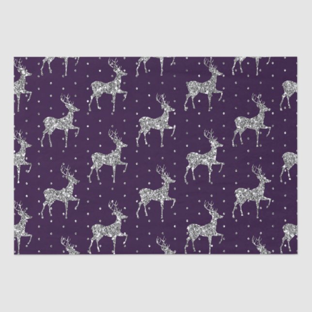 Papier Mousseline Élégant violet et argent Parties scintillant renne (Recto)