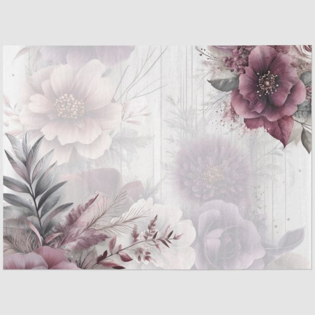 Papier Mousseline Élégant violet, rose et marron floral (Recto)
