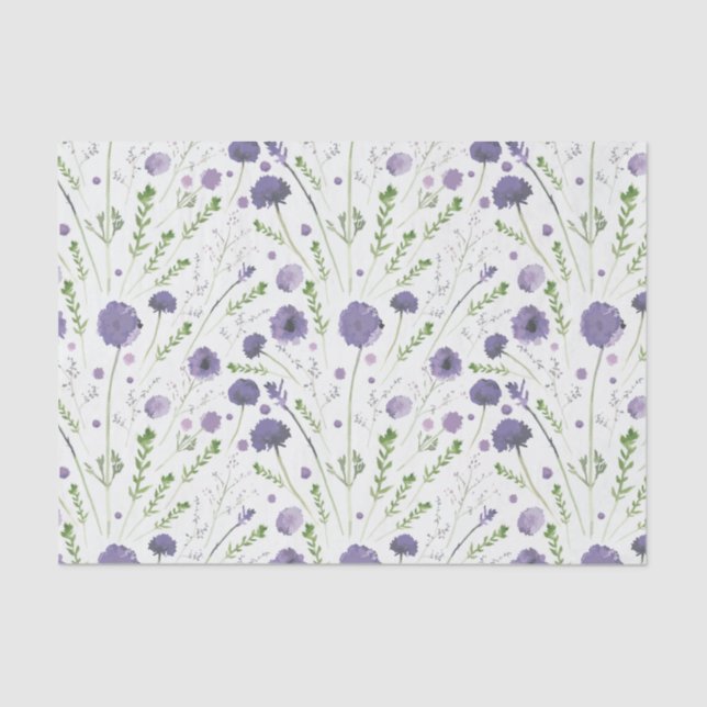 Papier Mousseline Elégant violet vert aquarelle Fleurs (Recto)