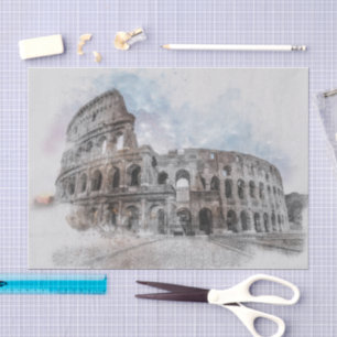Papier Mousseline Elégante aquarelle Colisée Rome Artistique Italie