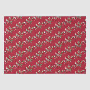 Papier Mousseline Elégante aquarelle de Noël Botanique Rouge Vert