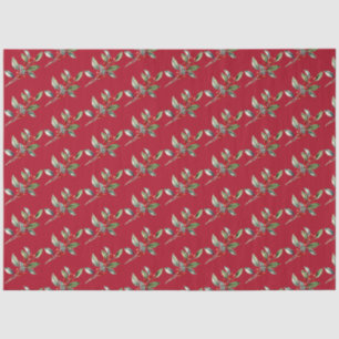 Papier Mousseline Elégante aquarelle de Noël Botanique Rouge Vert