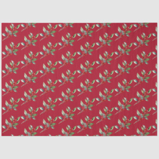 Papier Mousseline Elégante aquarelle de Noël Botanique Rouge Vert
