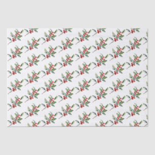 Papier Mousseline Elégante aquarelle de Noël Botanique Rouge Vert