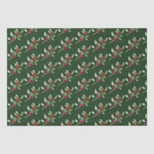 Papier Mousseline Elégante aquarelle de Noël Botanique Rouge Vert