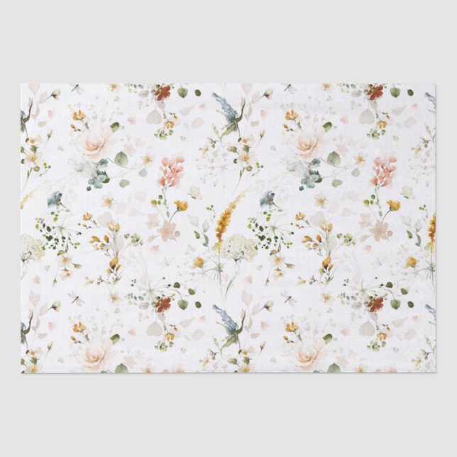 Papier Mousseline Elégante aquarelle Fleur sauvage Jardin Papier Tis (Recto)