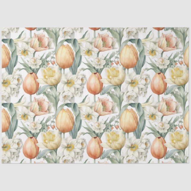 Papier Mousseline Elégante aquarelle Fleurs de printemps Tulipes Daf (Recto)
