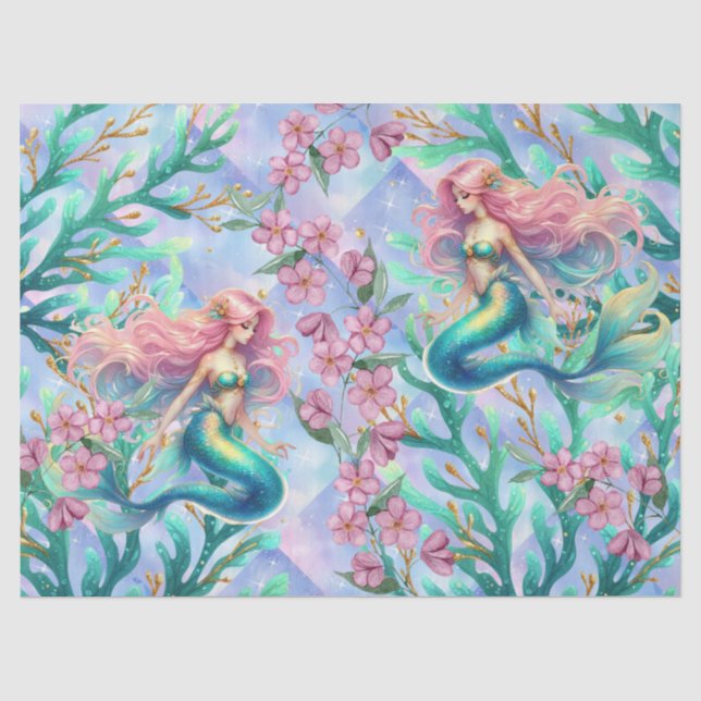 Papier Mousseline Elégante aquarelle Pastel Mermaids Découpage (Recto)