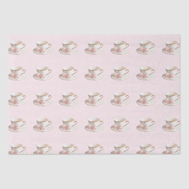 Papier Mousseline Elégante Coquette Preppy Pink Teacup avec Bow (Recto)