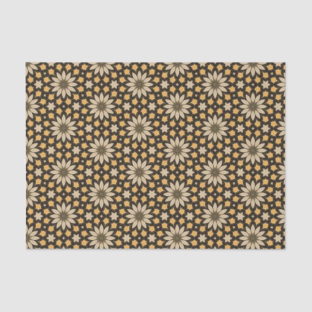 Papier Mousseline Elégante couleur brun et or moderne flore géométri (Recto)