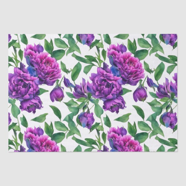 Papier Mousseline Élégante couleur magenta violet fleurs (Recto)