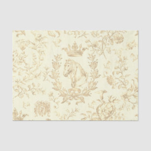 Papier Mousseline Elégante Crème Beige Equestre Toile Florale Classi