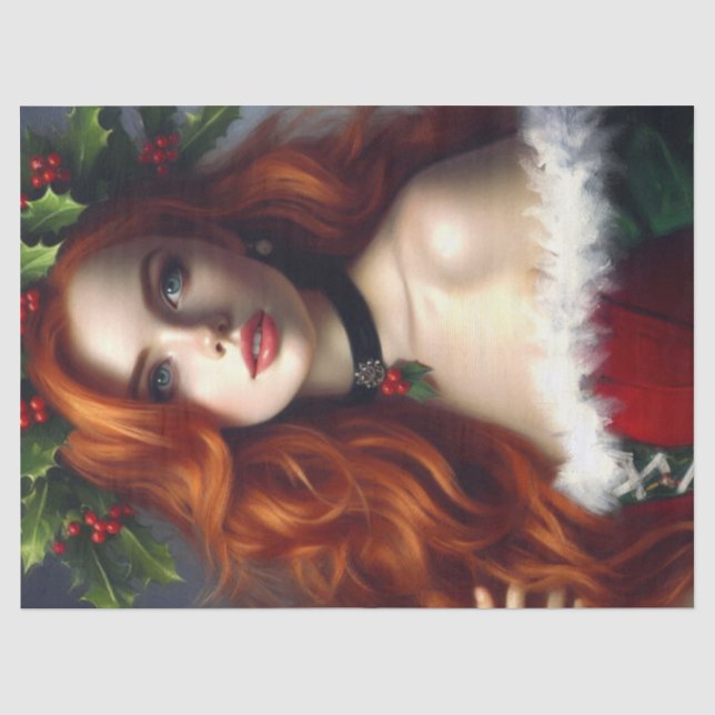 Papier Mousseline Élégante Dame De Noël Aux Cheveux Rouges (Recto)