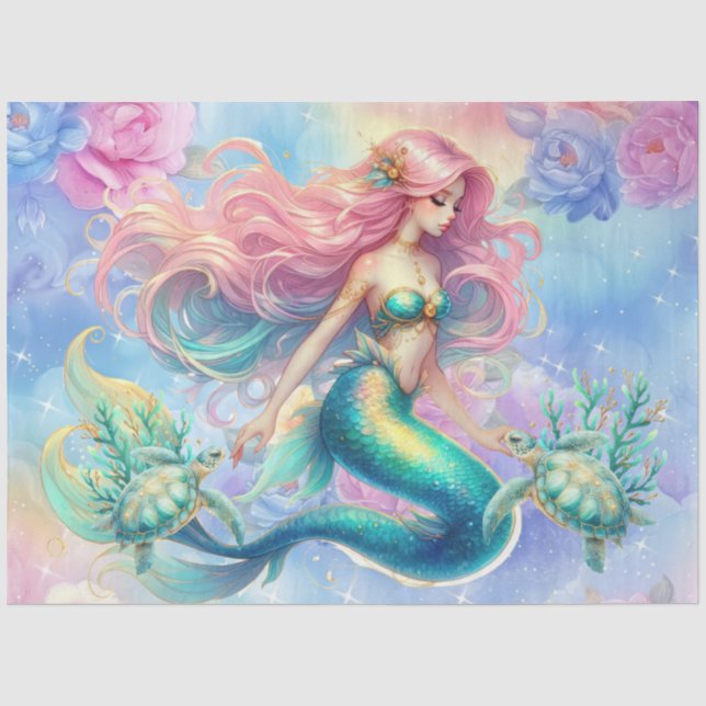 Papier Mousseline Élégante découpage de sirène d'aquarelle Pastel (Recto)