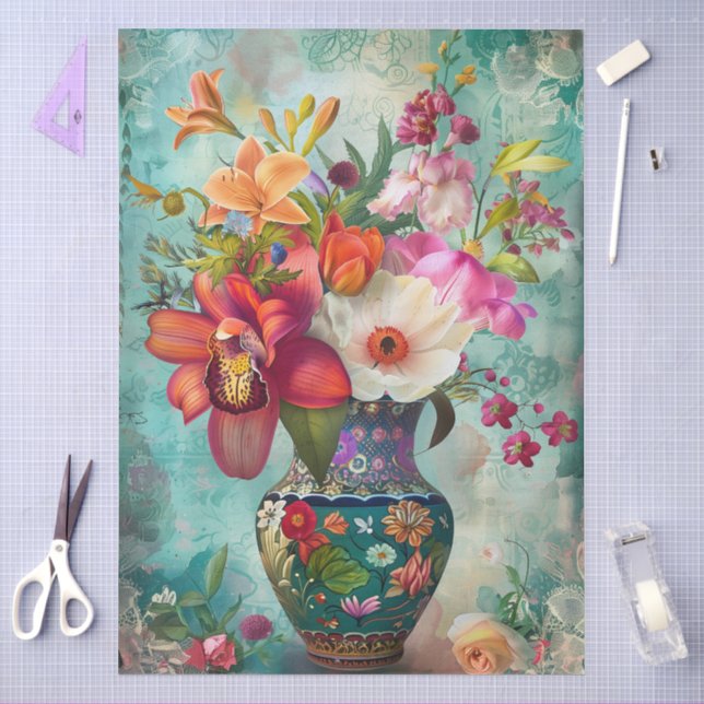 Papier Mousseline Élégante Découpage florale colorée (Artisanat)