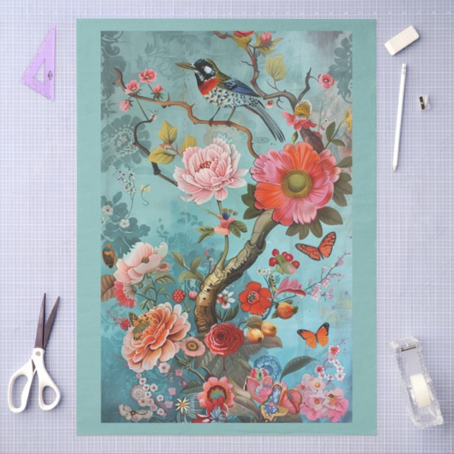 Papier Mousseline Élégante Découpage florale colorée (Artisanat)