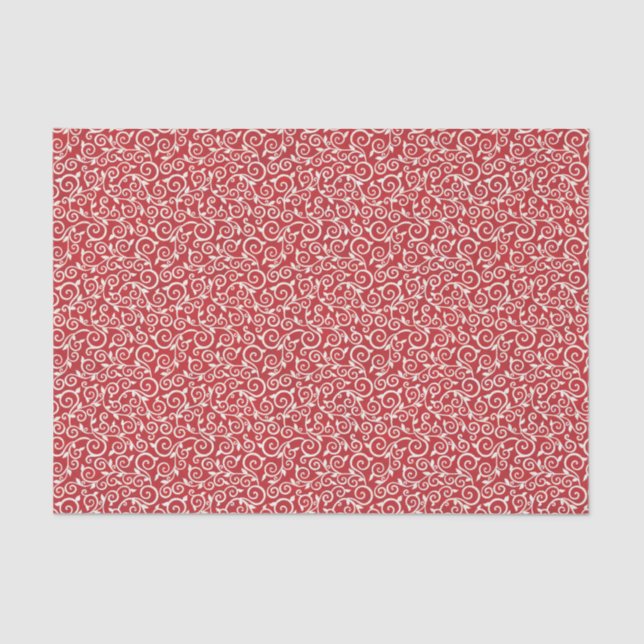 Papier Mousseline Élégante Découpage Noël rouge et blanc Damas (Recto)