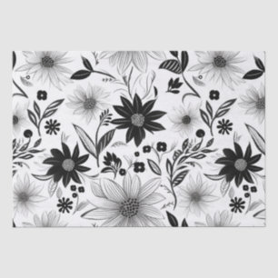 Papier Mousseline Elégante et complexe palette de fleurs noir et bla