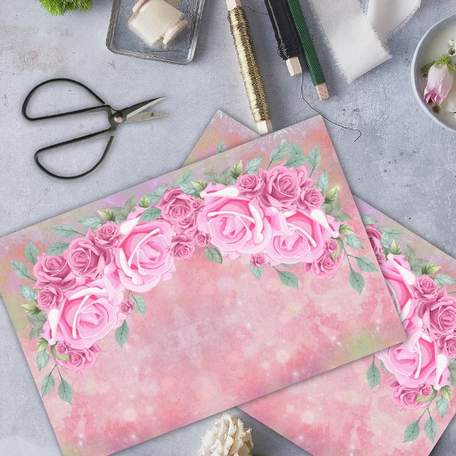 Papier Mousseline Elégante Féminine Romantique Roses Rose Arrangemen (Créateur téléchargé)
