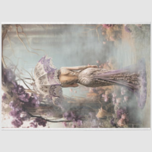 Papier Mousseline Élégante Femme Enchantée Jardin Parasol pourpre