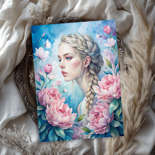 Papier Mousseline Élégante femme vintage blonde shabby pies roses