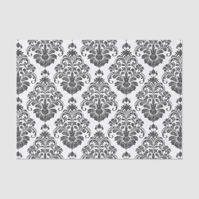 Papier Mousseline élégante fête noire blanche Damask (Recto)