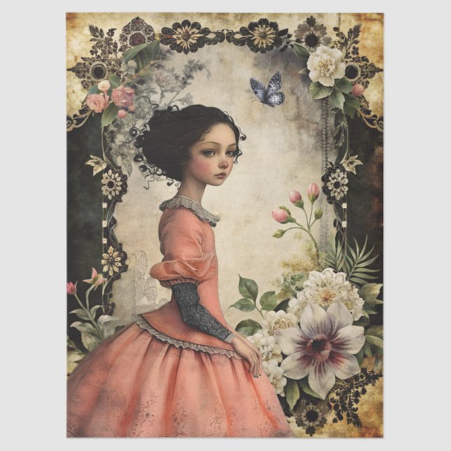 Papier Mousseline Élégante fille victorienne unique dans un jardin f (Recto)