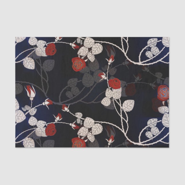 Papier Mousseline Élégante Fleur de Rose Rouge (Recto)