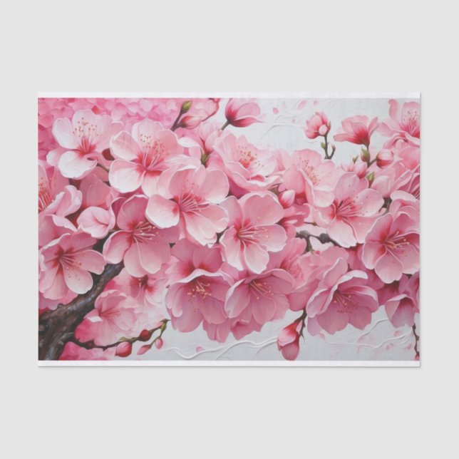 Papier Mousseline Élégante Fleurs de fleurs de cerisier rose (Recto)
