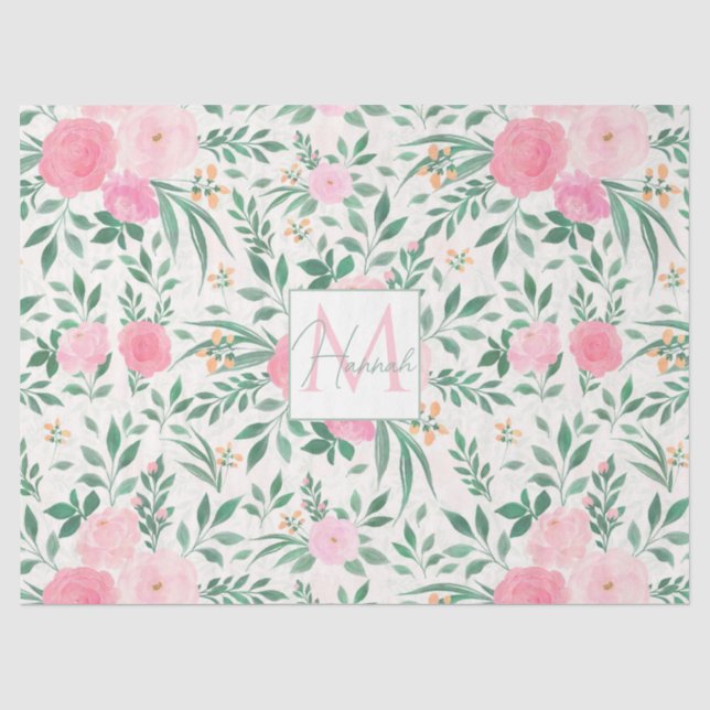 Papier Mousseline Elégante Fleurs Roses Blanches Aquarelle Florale (Recto)