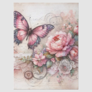 Papier Mousseline Élégante florale rose & dentelle Vintage découpage
