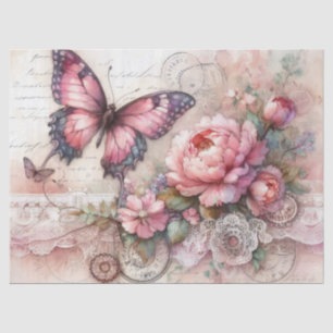 Papier Mousseline Élégante florale rose & dentelle Vintage découpage