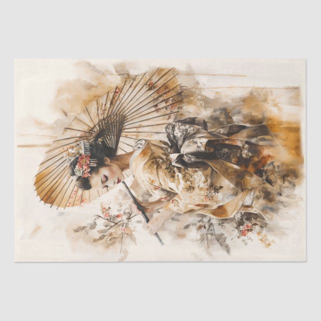 Papier Mousseline Elégante Geisha avec parapluie traditionnel (Recto)