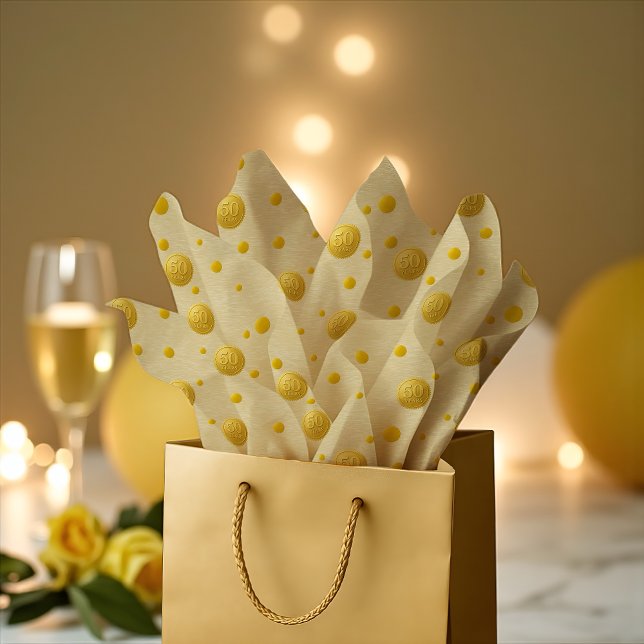 Papier Mousseline Elégante Gold 50th Anniversary Celebration (Gold 50th anniversary tissue paper with elegant polka dots.)