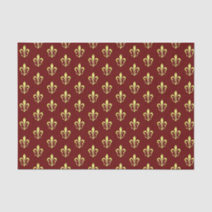 Papier Mousseline Elégante Gold Fleurs de lys Dark Red Tissu Papier