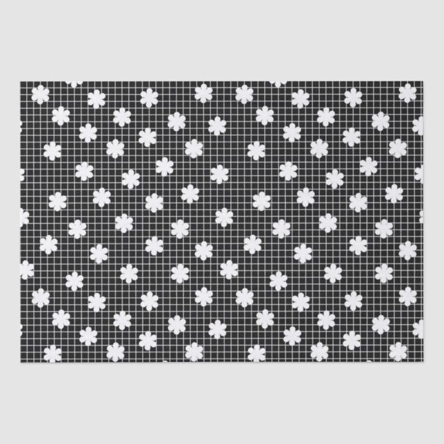 Papier Mousseline Élégante grille florale noire et blanche (Recto)