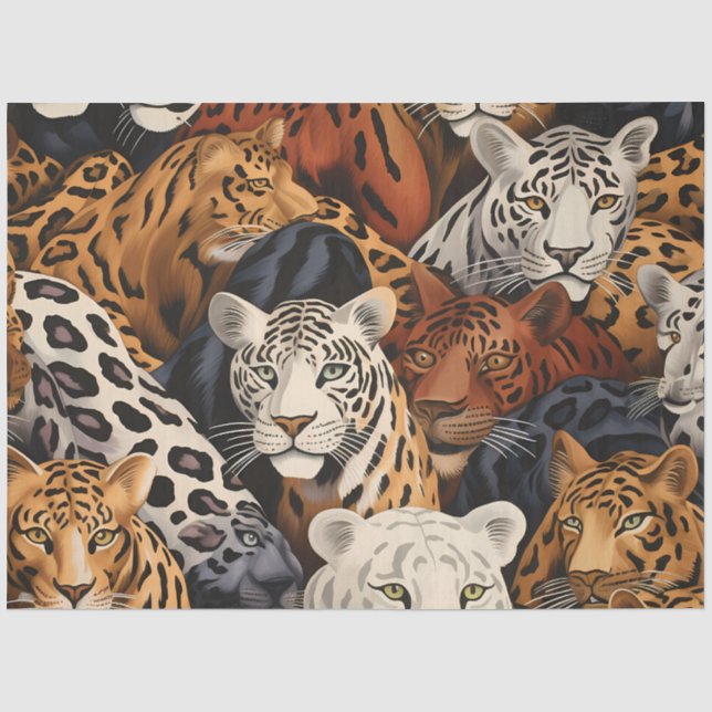Papier Mousseline Elégante Jungle Exotique Safari Wild Cats Découpag (Recto)