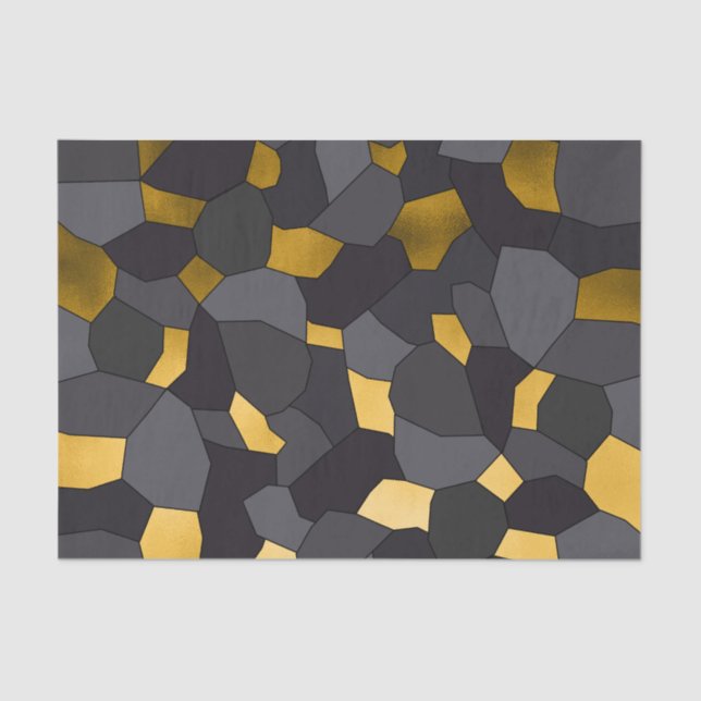 Papier Mousseline Elégante mosaïque noire et gris doré (Recto)