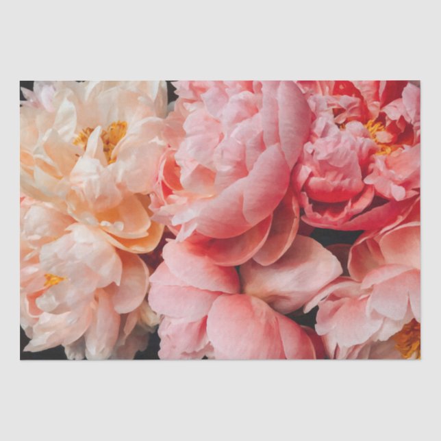 Papier Mousseline Élégante Peonies rose et pêche (Recto)
