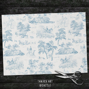 Papier Mousseline Elégante toile de chasse Cheval bleu Dusty Vintage