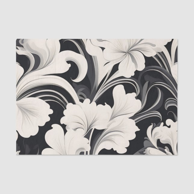 Papier Mousseline Élégantes perruques florales noires et blanches (Recto)