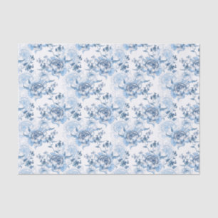 Papier Mousseline Élégantes pivoines gravées en bleu et blanc